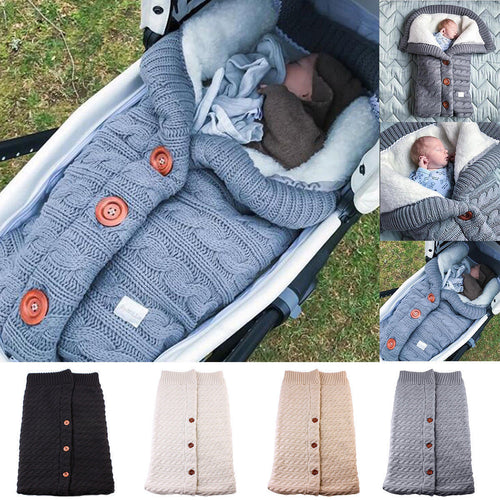 Newborn Baby Winter Warm Sleeping Bags Infant Button Knit Swaddle Wrap Swaddling Stroller Wrap Toddler Blanket Sleeping Bags